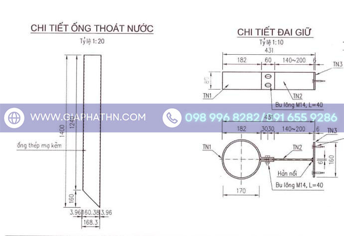 Thiết kế ống thoát nước mặt cầu và đai giữ